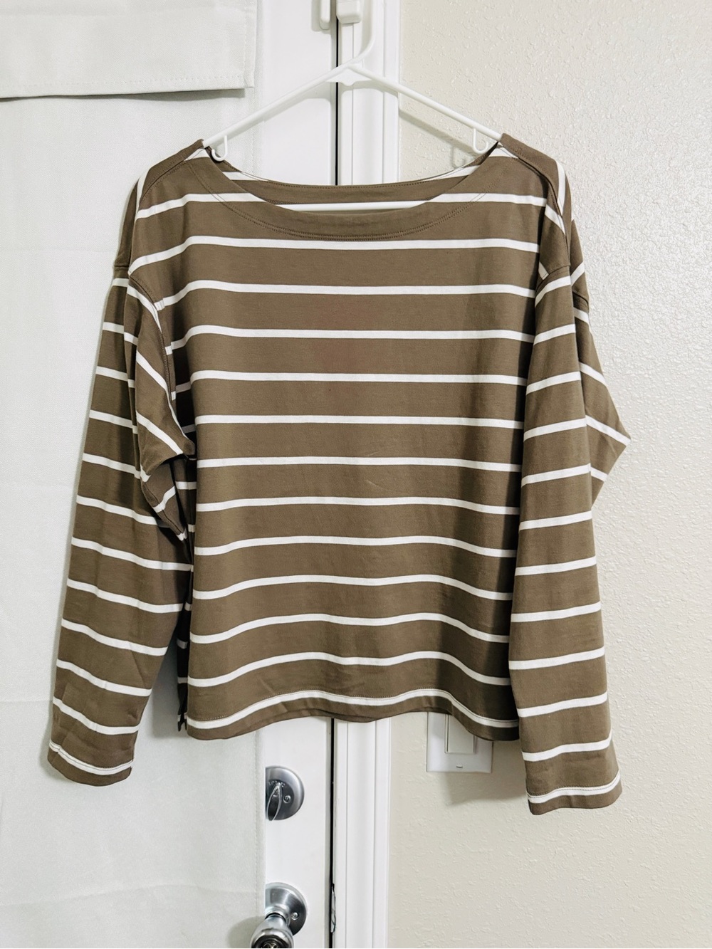 Old Navy Brown and White Striped Long-Sleeve Tee